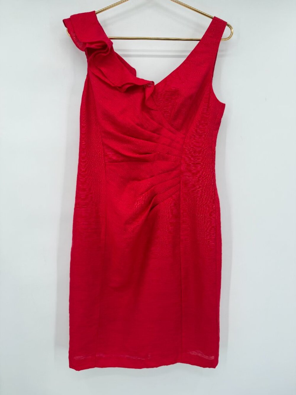 Nanette Lepore Red Ruffle Ruched Sheath Cocktail Dress Size 6 Women's